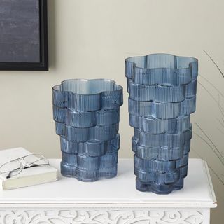 Floral Ribbed 2-Piece Stacked Vase Set