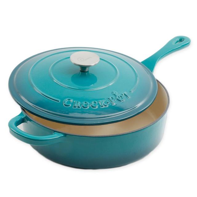 Crock-Pot® Artisan 3.5 qt. Cast Iron Covered Deep Saute Pan in Teal