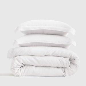 European Linen Double Flange Duvet Cover Set in White