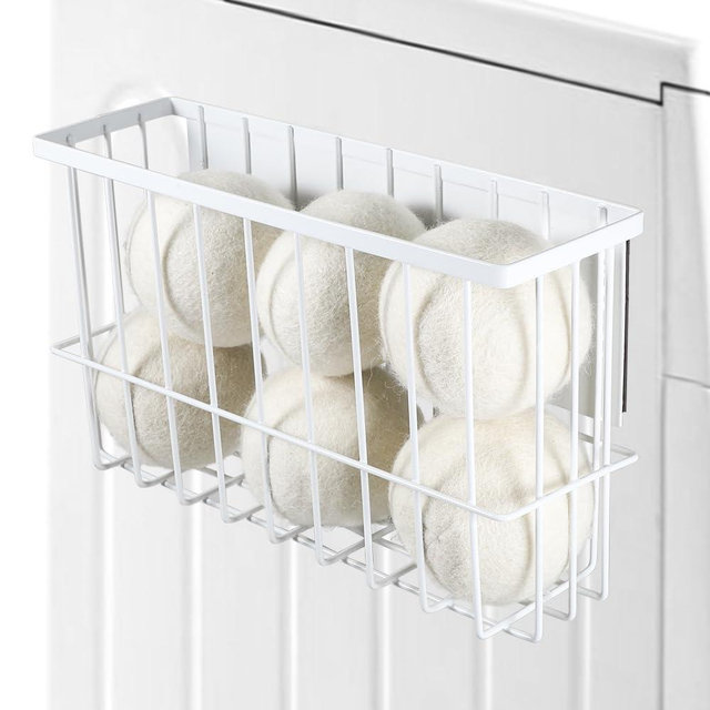 Picowe Large Dryer Ball Organizer Magnetic Storage Bin, Magnetic Basket Dryer Ball Holder for Laundry Room Organization and Storage to Hold 6 Dryer Balls, Without Balls (White, L )