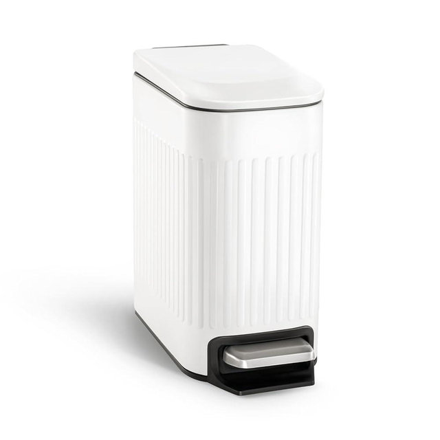 Cesun Bathroom Trash Can with Lid, 1.6 Gallon Small Metal Garbage Can with Foot Pedal, Slim Waste Basket for Bathroom, Office, Bedroom, Laundry, White