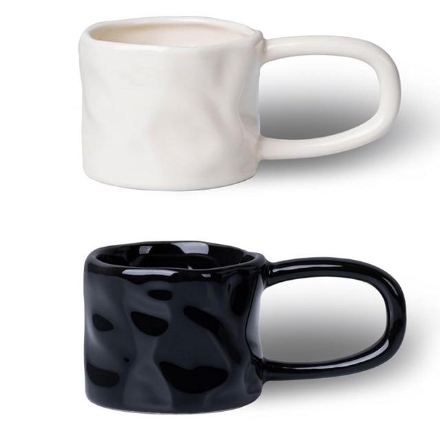 TANEW Ceramic Espresso Shot Cups (Set of 2), 2.5oz Small Tiny Coffee Cups, Mini Demitasse Mugs for Latte, Cappuccino, Macchiato, Tea Sand & Black