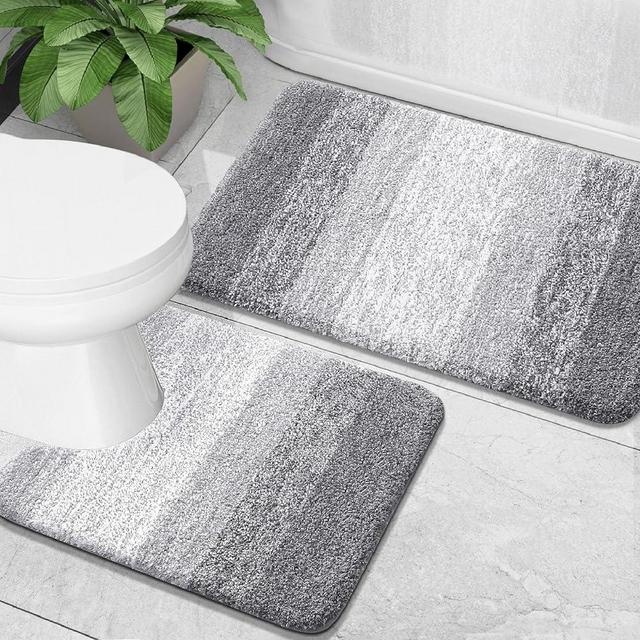 OLANLY Luxury Bathroom Rug Set 2 Piece, Soft Absorbent Microfiber Bath Rugs and U-Shaped Contour Toilet Rug, Non-Slip Bath Carpet, Bath Mats for Bathroom (30"x20"+24"x20", Light Grey)