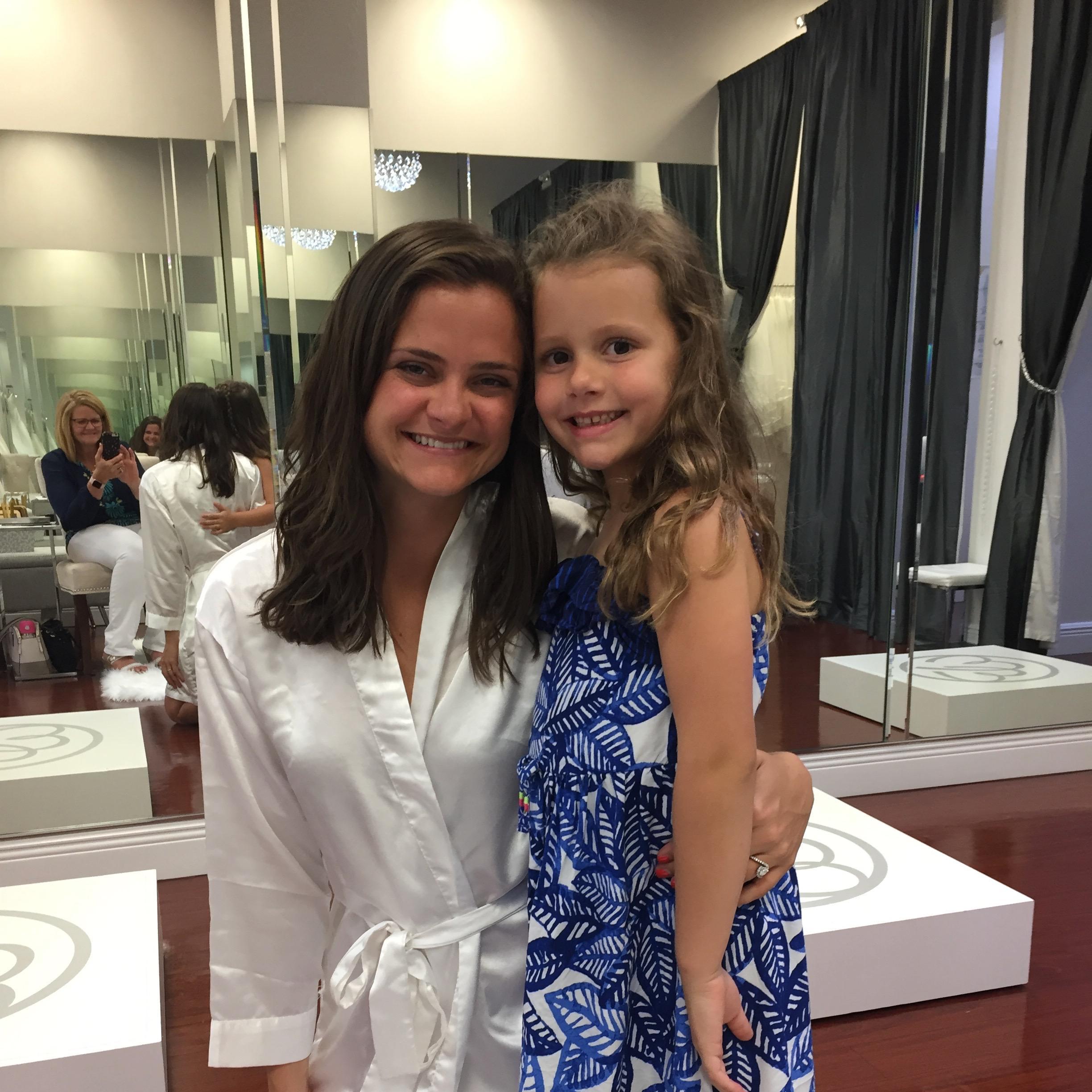 Wedding dress shopping with Emma, a flower girl and Melissa's oldest niece!