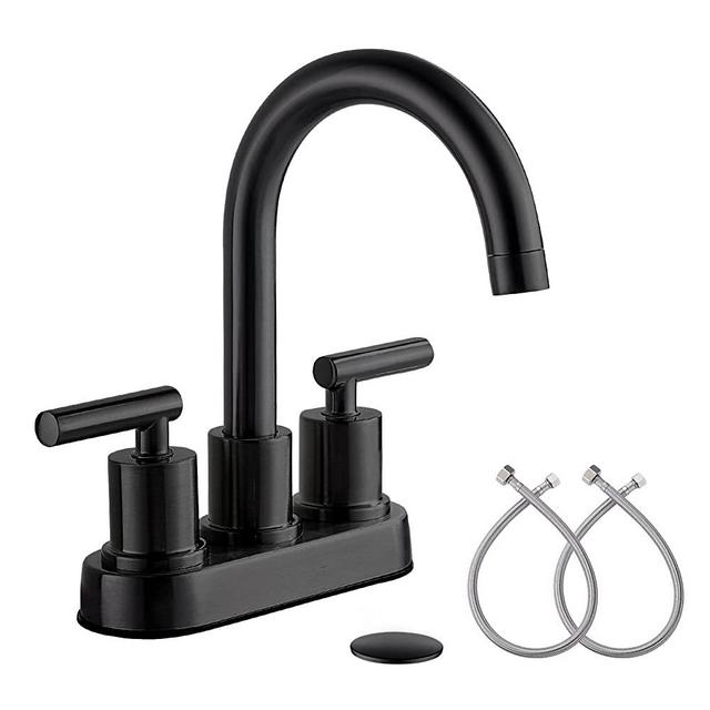 VXV Bathroom Sink Faucet 4 Inch 2 Handle Centerset Utility Lavatory Vanity Faucet Modern 360 Rotating Black Bathtub Water Tub Faucet with Pop-up Drain Stopper Assembly and Supply Lines Fit 2 or 3 Hole