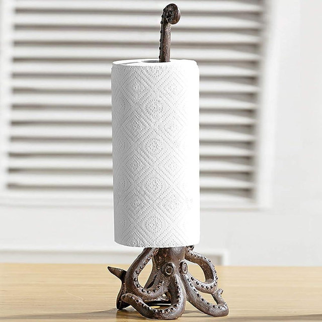 Bella Costal Décor - Cast Iron Octopus Paper Towel Holder - Nautical Kitchen Décor - 15.5" x 6", 2.95 lbs