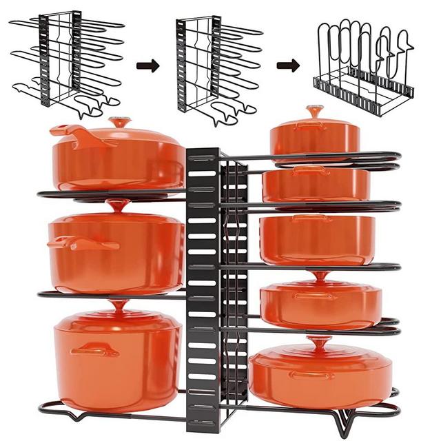 PMYEK Updated Pot and Pan Organizer Cabinet Rack, Adjustable Kitchen Cabinet Organizer, Space-Saving Pot Lid Organizer for Cookware, Cutting Board Rack