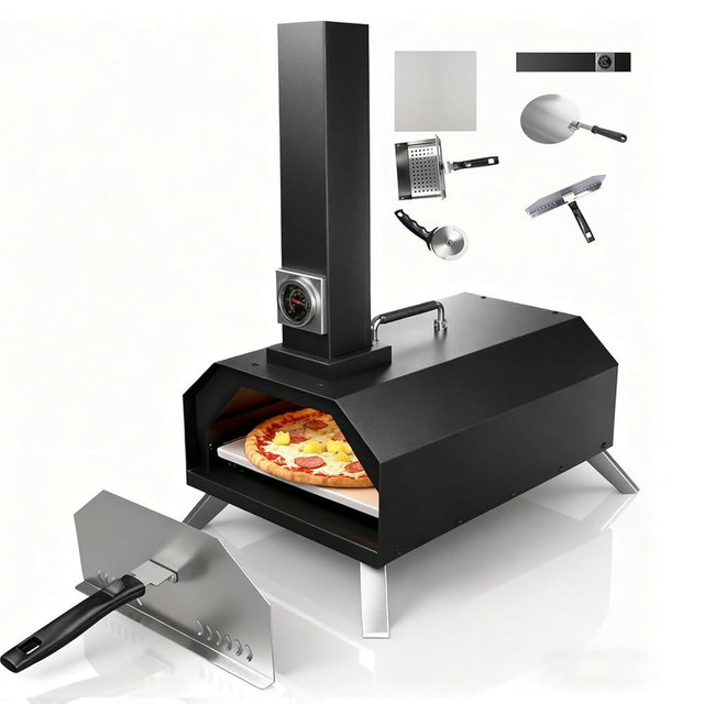 Pizza Oven Outdoor 12" Portable Pellet Pizza Stove Wood Fired Stainless Steel Pizza Maker for Backyard or Outside Camping With a Thermometer,a Carry Bag and a Cutter