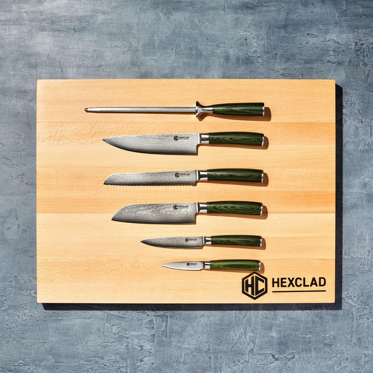 HexClad Hybrid Cookware, Damascus Stainless Steel 6-Piece Knife