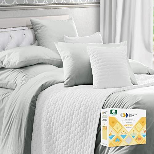 Cotton Duvet Cover King Size - 400 Thread Count 3 Piece Bedding Set, Smooth Sateen Weave, Light Grey 100% Comforter Cover and Two Pillow Shams, with Button Closure and Corner Ties