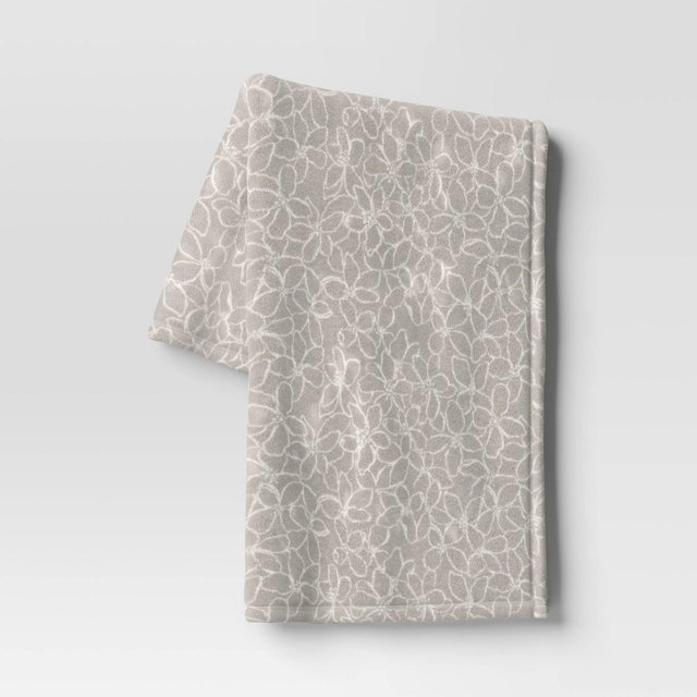 Floral Printed Plush Throw Blanket Gray - Room Essentials™: Soft, Knitted, Lightweight, 50x60", Machine Washable