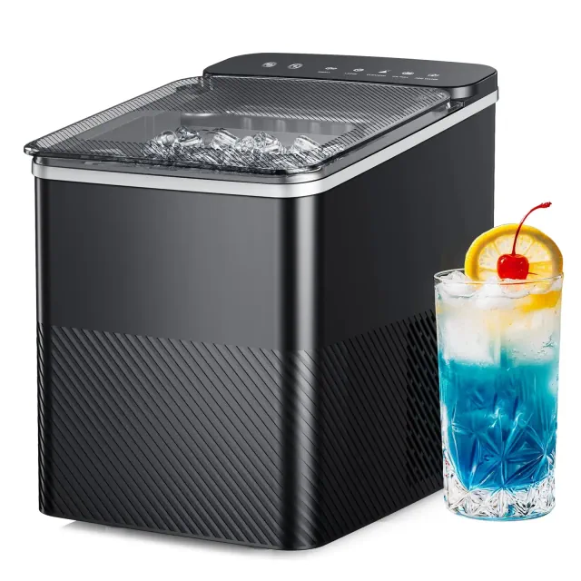 EUHOMY Ice Maker Countertop, Portable Bullet Ice Machine with Self Cleaning, 26.5 Lbs/24H, 2 Size of Bullet-Shaped Ice, Black