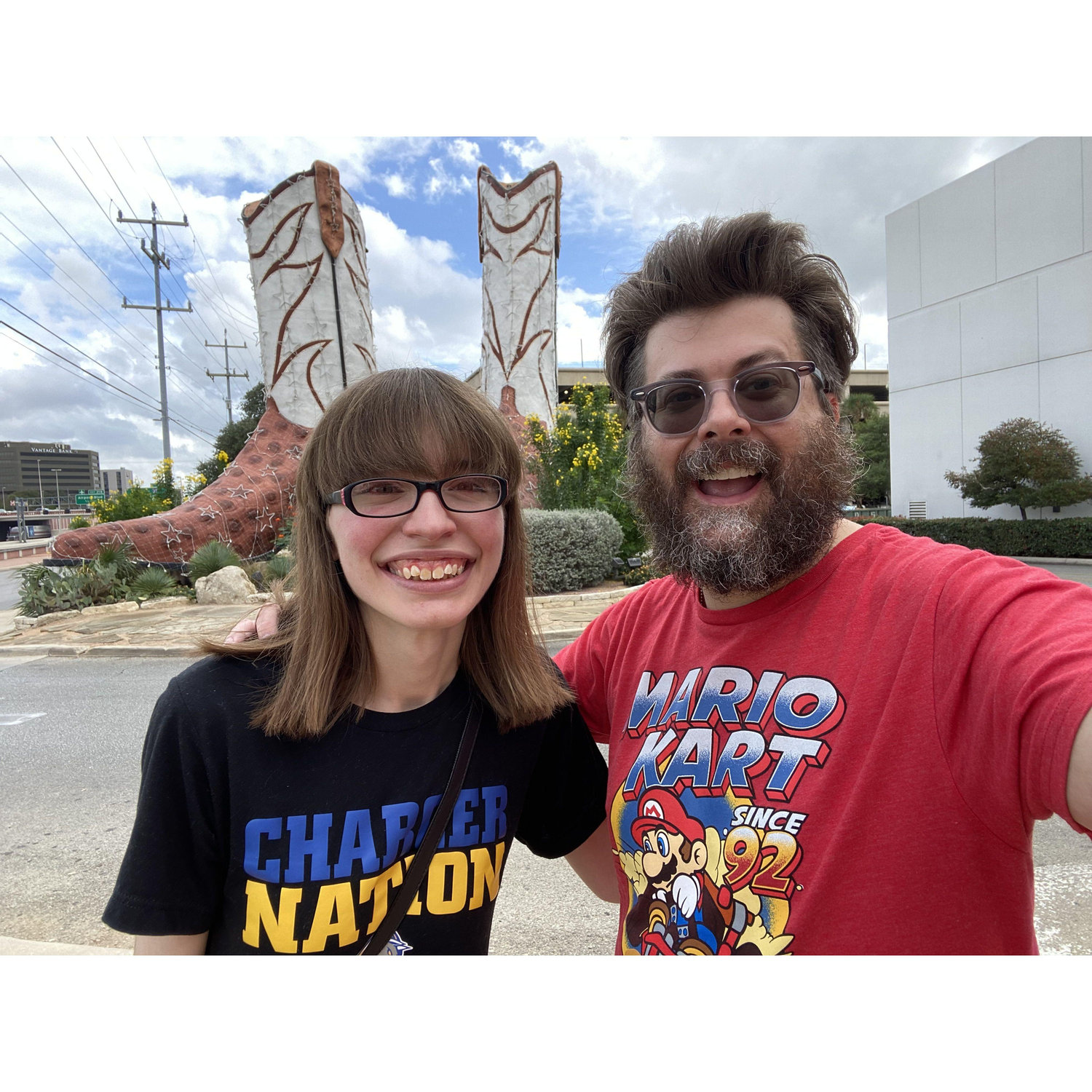 Alissa's first trip to Texas in November 2022. Behind us are the world's largest cowboy boots!