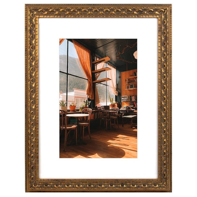 Golden State Art, 12x16 Ornate Bronze Color Frame - White Mat for 8x12 Photo - Complex Molding Design - Wall Mounting - Portrait/Landscape - Tempered Glass