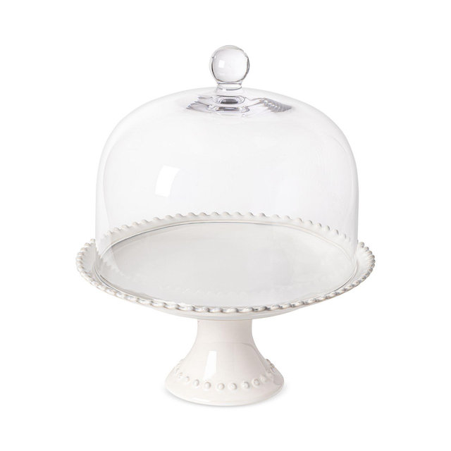 Costa Nova Pearl Footed Cake Plate with Glass Dome, Medium