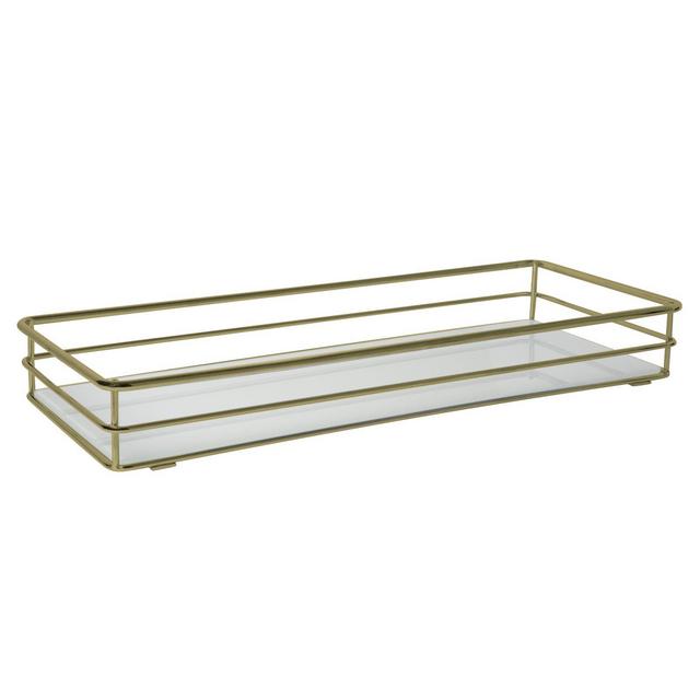 Elle Decor Mirrored Bottom Vanity Tray in Satin Gold
