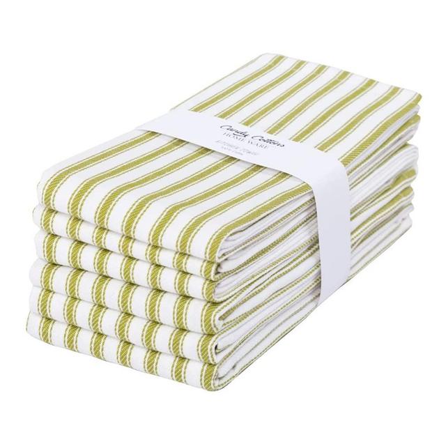 Candy Cottons Set of 6 Kitchen Dish Towels, 100% Cotton Kitchen Towels, with Hanging Loop, Dishcloth Sets for Washing & Drying Dishes, Tea Towels & Hand Towels 18x28, French Stripe, Olive Green