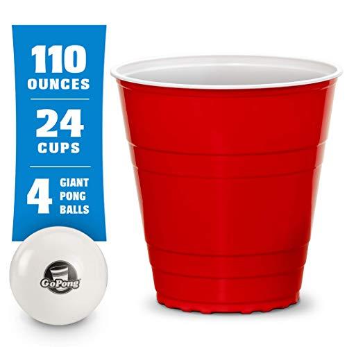 GoBig Giant Red Party Cups Packs with 4 XL Pong Balls | Pick 110oz or 36oz Sizes | Giant Cups for Beer Pong, Flip Cup or Novelty Use