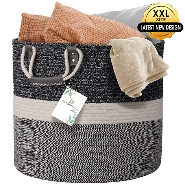 DS HappyLiving Cotton Rope Basket 100% Natural | Decorative & Stylish XXLarge 18.1x18.1x18.1” Woven Laundry Basket | Baby Hamper,Blanket Basket Living Room,Nursery Laundry Basket,Toy Storage Basket
