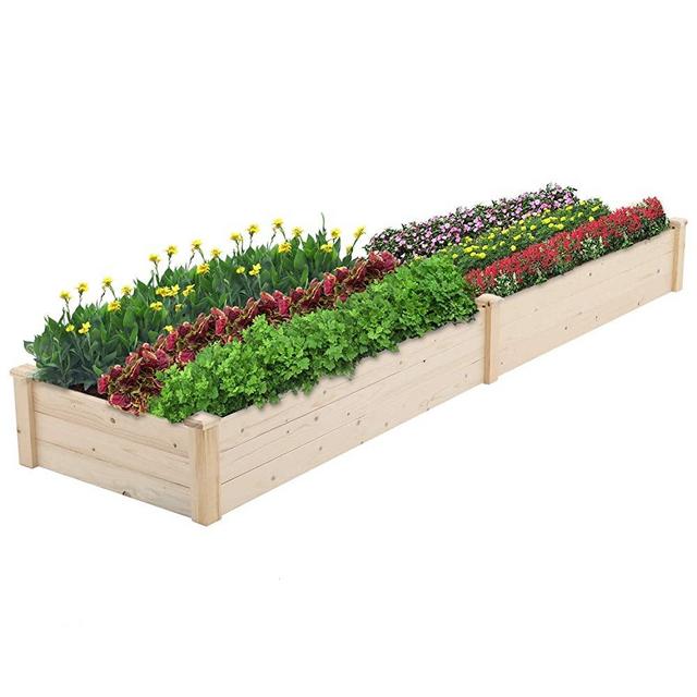 CrownLand Outdoor Gardens 8 ft Raised Garden Bed Wooden Garden Box Patio Raised Beds Backyard Elevated Garden Bed Planter Box Grow Vegetables Fruits Herb Yard Fast Easy Assembly
