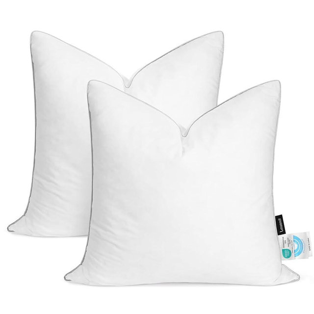 Lewondr 20x20 inch Pillow Insert Set of 2, Down and Feather Throw Pillow Inserts Premium Soft Fluffy with Piping Edge, 100% Down-Proof Square Pillow Insert for Living Room Sofa Couch Bed, White