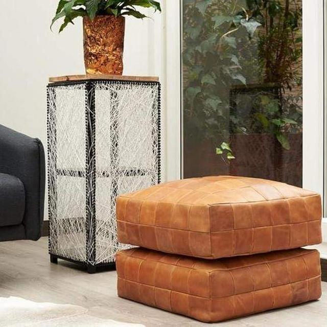 The Tannery Light Brown Leather Floor Cushion Pillow Seating Ottoman Pouf Window Seat Square Pillow seat Yoga and Home Furniture (with Stuffed, 20x20x7 inch)