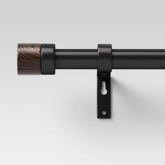 66"-120" Walnut Wood Cap Curtain Rod Black - Project 62™