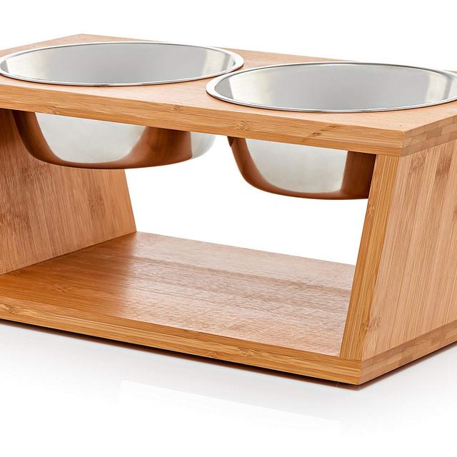 Premium 7&quot; Elevated Dog and Cat Pet Feeder, Double Bowl Raised Stand Comes with Extra Two Stainless Steel Bowls. Perfect for Dogs and Cats.