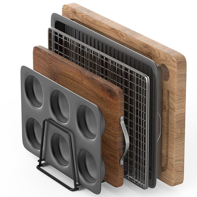 LAEMYFYRE Cutting Board Organizer Kitchen Organizer Rack for Cutting Board, Bakeware, and Cookie Sheet, 5-Slot Heavy-Duty Steel Cookware Holder,Rust-Resistant with Anti-Slip Feet (2, Small)