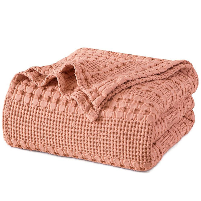 PHF 100% Cotton Waffle Weave Blanket Twin Size, Lightweight Washed Cotton Blanket for Spring & Summer - 66"x90" Soft Woven and Breathable Blanket for Bed Sofa Home Decor - Canyon Clay