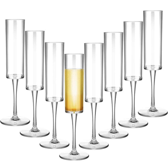 Champagne Flutes Goblets Plastic Acrylic Wine Toasting Goblets Crystal Disposable Cocktail Cups Drinkware Reusable For Christmas Party Wedding Birthday Anniversary(Clear,8 Pieces)