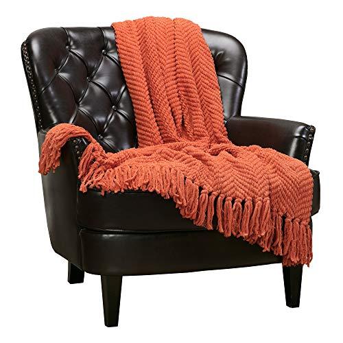 Chanasya Textured Knitted Super Soft Throw Blanket with Tassels Warm Plush Lightweight Fluffy Woven Blanket for Bed Sofa Couch Cover Living Bed Room Burnt Orange Throw Blanket (50x65 Inches) Rust