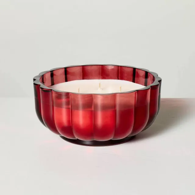 5-Wick Scalloped Glass Balsam & Berry Christmas Jar Candle Dark Red 32oz - Hearth & Hand™ with Magnolia