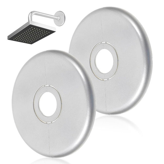 PEOVLVN 2 Pcs Round shower arm flange Escutcheon Plate 3.5 Inches in Outer Diameter Plumbing Cover Plates Wall Pipe Flange Cover Plate for Fixed Shower Head Faucet Standard 1/2 Inch Pipes (Silver)