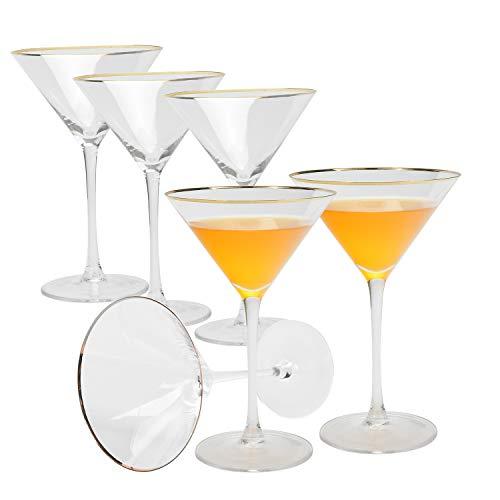 AILELAN Golden Edge Martini Glasses, Perfect Cocktail/Desserts Glasses with Stem, 8-Ounce, Set of 6