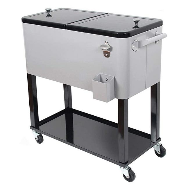 UPHA 80 Quart Rolling Outdoor Cooler, Patio Cooler Cart on Wheels, Portable Drink Beverage Bar for Patio Pool Party, Ice Chest with Shelf and Bottle Opener, IronGrey