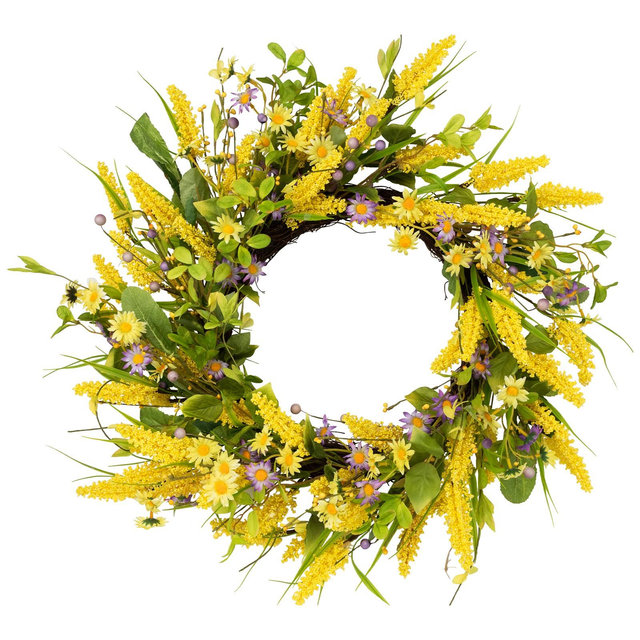 Northlight Daisy and Berry Floral Spring Wreath, Yellow and Purple 25"