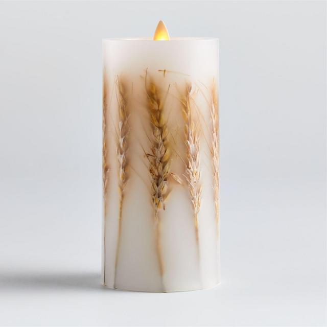 Flickering Flameless 3?x6? Wheat Inclusion Wax Pillar Candle