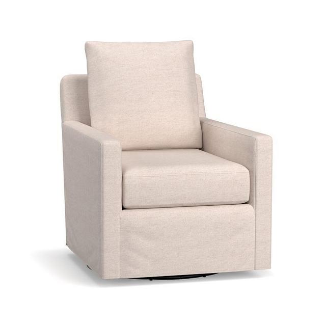 Ayden Slipcovered Swivel Glider, Polyester Wrapped Cushions, Performance Heathered Tweed Indigo