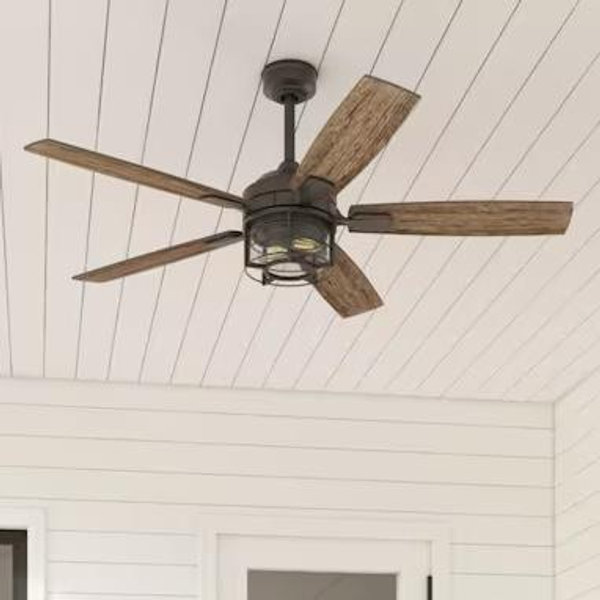 Harbor Breeze Marathon 52-in Outdoor Matte Black with Aged Cedar/Ebony Blades Ceiling Fan With Light - Remote Included ( 5 -Blade )