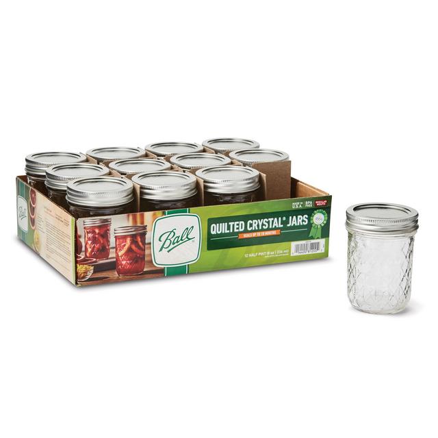 Ball, Quilted Crystal Glass Mason Jars with Lids & Bands, Regular Mouth, 8 oz, 12 Count
