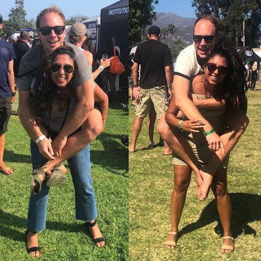 Photo on the left: August 2018, just friends....Photo on the right: August 2019, finally dating!