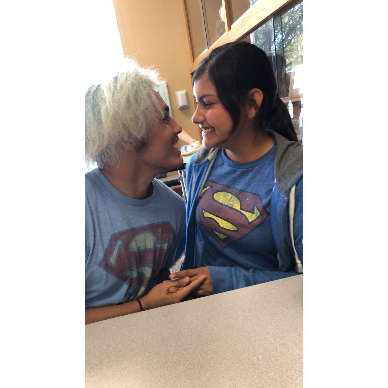 At lunch our Junior year on valentines day.