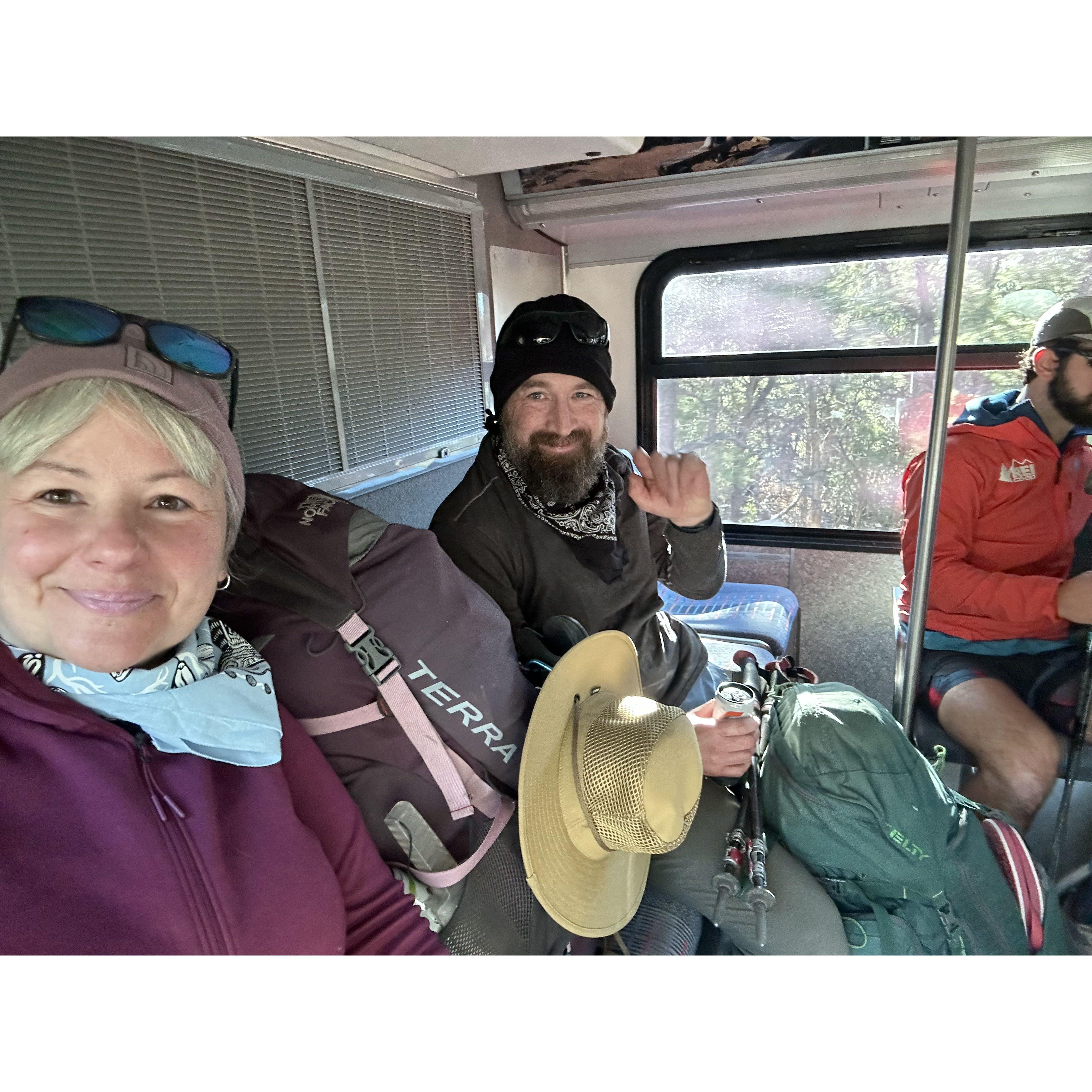 On the bus headed for Hermit’s Rest trailhead at the Grand Canyon