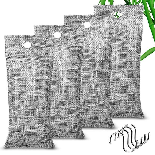 Bamboo Charcoal Air Purifying Bag(4pack75g), Activated Charcoal Bags Odor Absorber, Moisture Absorber, Natural Car Air Freshener, Shoe Deodorizer, Odor Eliminators for Home, Pet, Closet, Car
