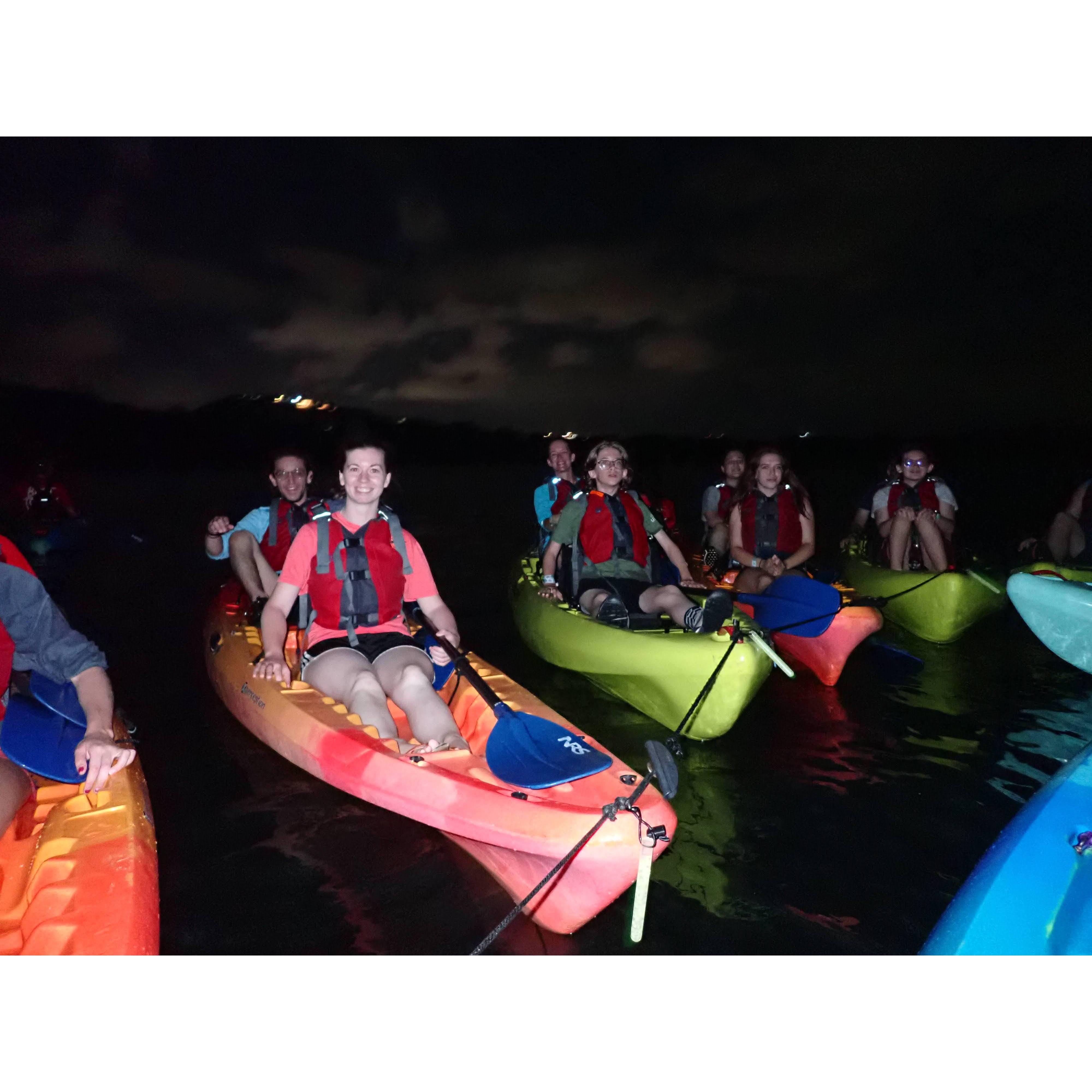 Night kayaking in the bioluminescent bay in Fajardo, Puerto Rico