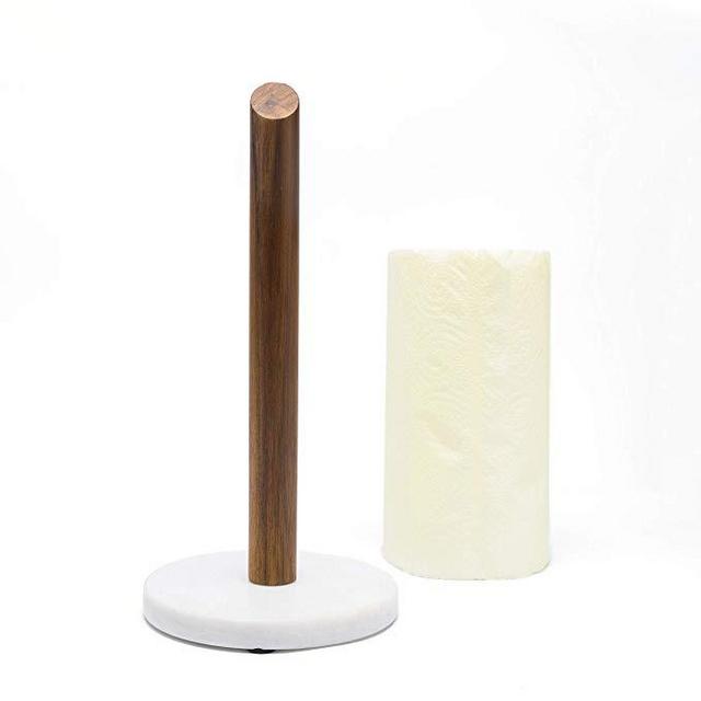 Paper Towel Holders-Marble Base 6” and Acacia Wood Stand 12.5” H-Heavy Solid Stable Natural -Home Countertop Organization-Kitchen Dinning Storage
