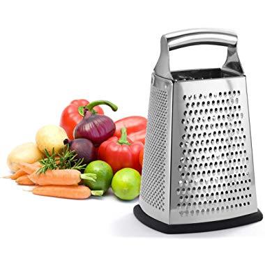 Professional Box Grater, 100% Stainless Steel with 4 Sides, Best for Parmesan Cheese, Vegetables, Ginger, XL Size