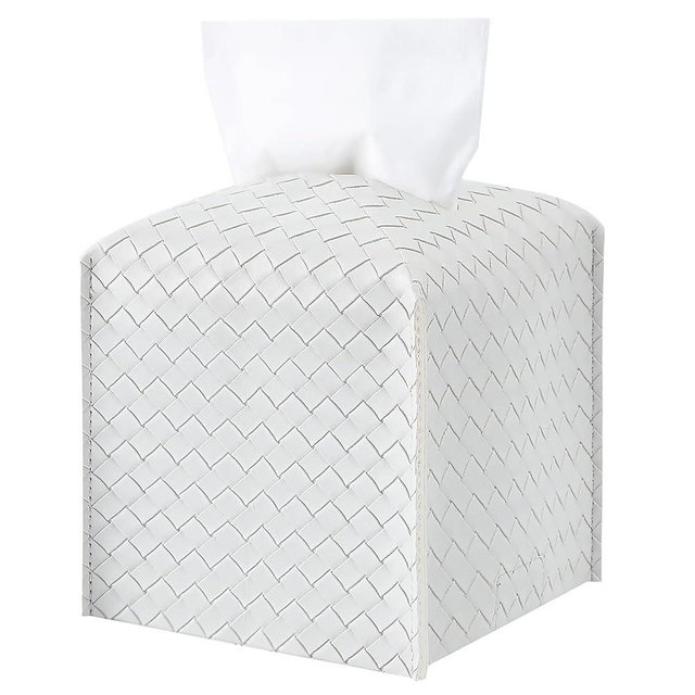 Tissue Box Cover PU Leather Tissue Holder Square Facial Tissue Case Facial Paper Organizer Dispenser for Bathroom, Vanity Countertop, Tabletop, Car, Misty Gray