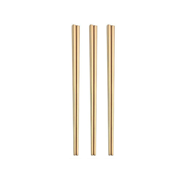 Stainless Steel Chopsticks,Reusable ,Dishwasher Safe , Easy to Use（3 PCS,golden）
